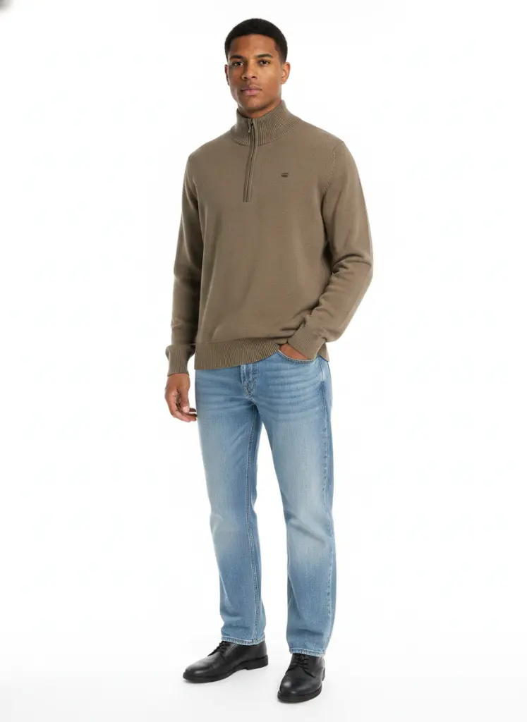 AI Generated Modelo con suéter G-Star y jeans - fondo blanco